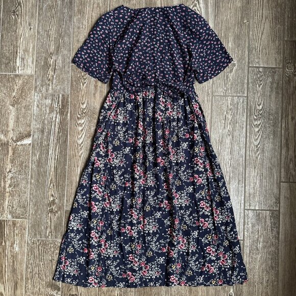 Vintage Cottagecore Floral Womens Dress Rayon Navy Grunge Moody 80s Medium - Picture 12 of 12